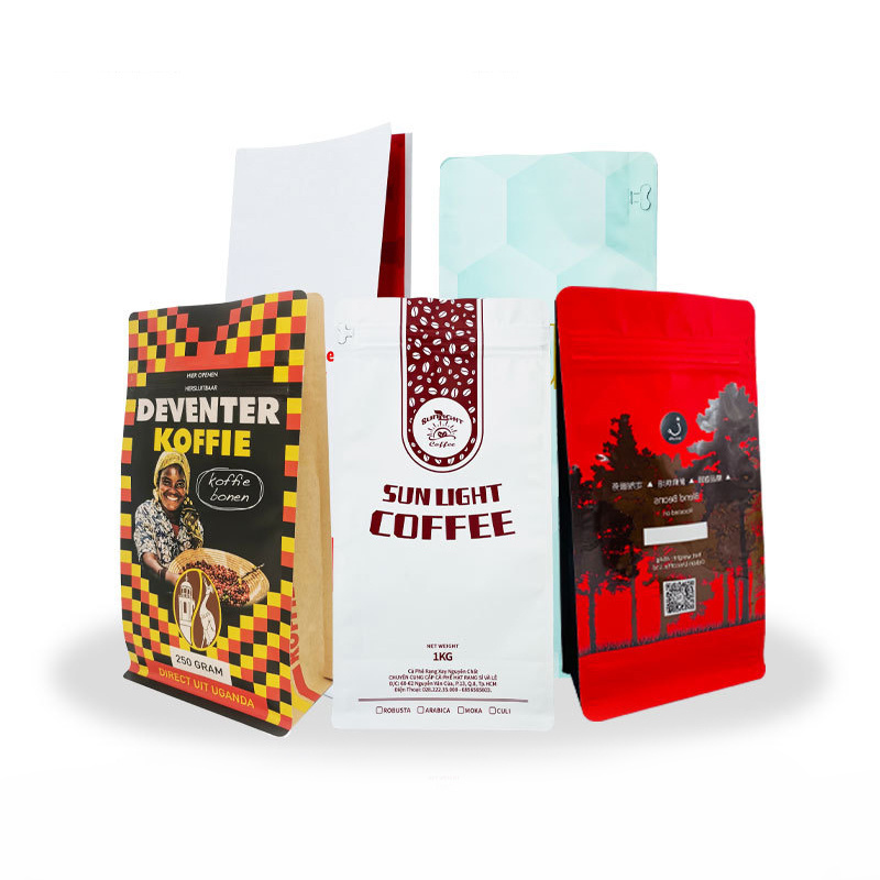 Custom Printing Matte Square Bulk Zipper Aluminum Foil Flat Bottom Coffee Bean Packaging Bag With One Way Valve