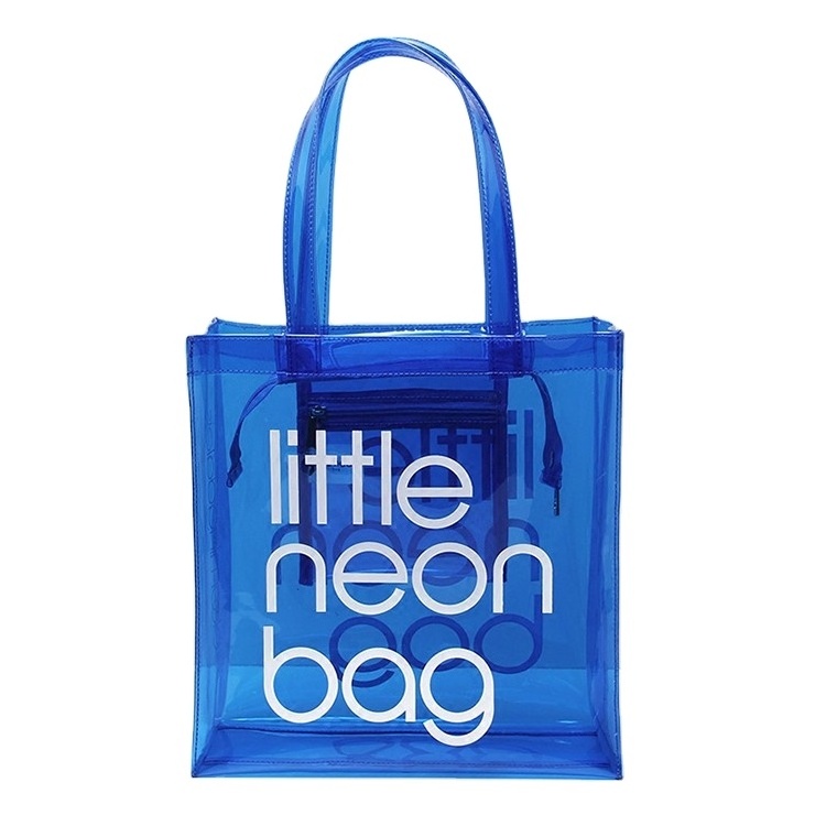 Custom Women Fashion Translucent Plastic Handbag Waterproof Transparent Tote Beach Bags Neon PVC Shopping Bag