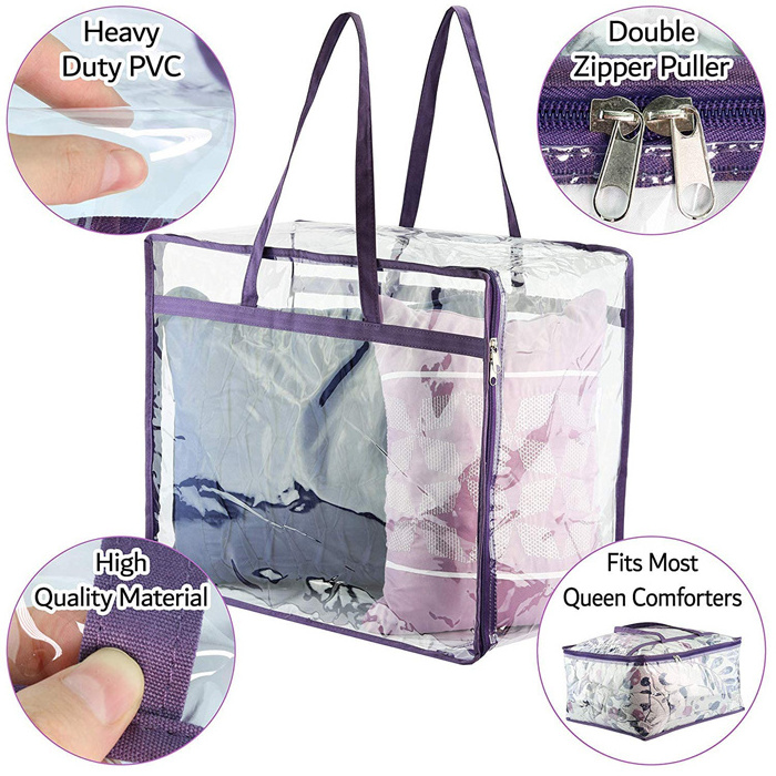 Hot sale large transparent pvc clear vinyl zipper black blanket storage bags