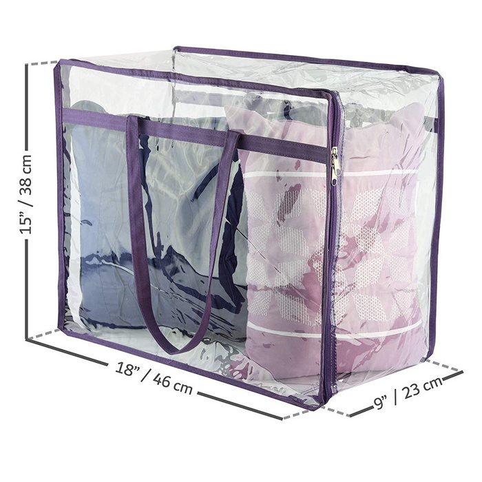 Hot sale large transparent pvc clear vinyl zipper black blanket storage bags