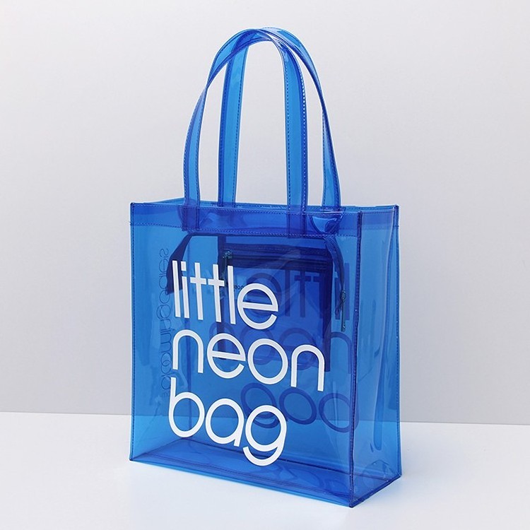 Custom Women Fashion Translucent Plastic Handbag Waterproof Transparent Tote Beach Bags Neon PVC Shopping Bag