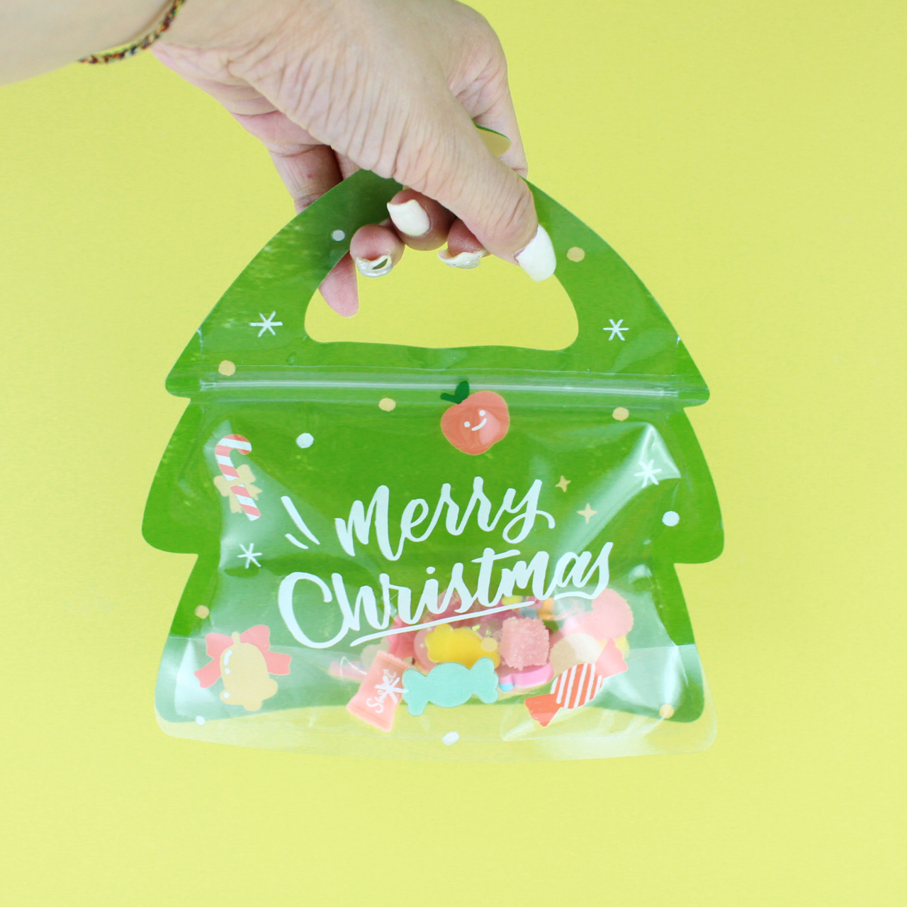 Custom plastic bags Christmas Theme elk tree Shaped Gift Packaging Candy Biscuits snack pouch Stand up zipper Bag for food