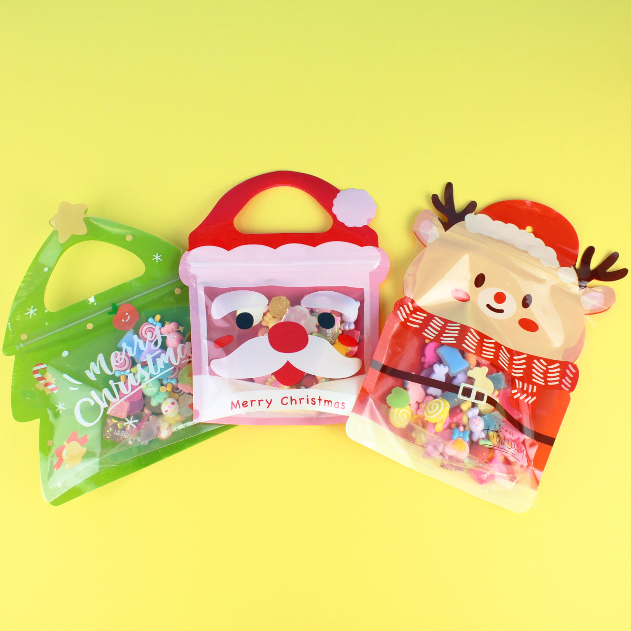 Custom plastic bags Christmas Theme elk tree Shaped Gift Packaging Candy Biscuits snack pouch Stand up zipper Bag for food