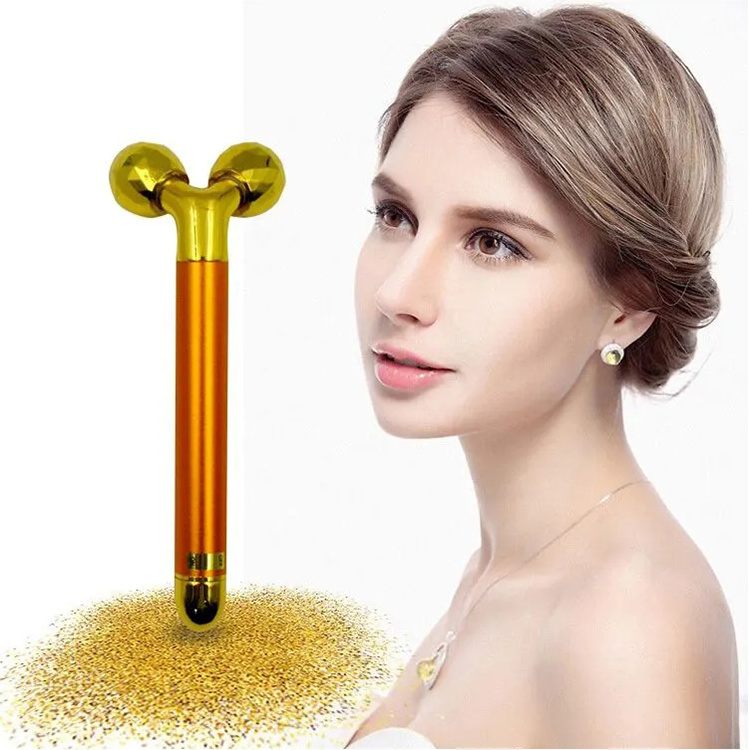 Wholesale 24k Gold Skin Care Face Massager 3D Roller Electric Sonic Depuffer Energy Beauty Bar