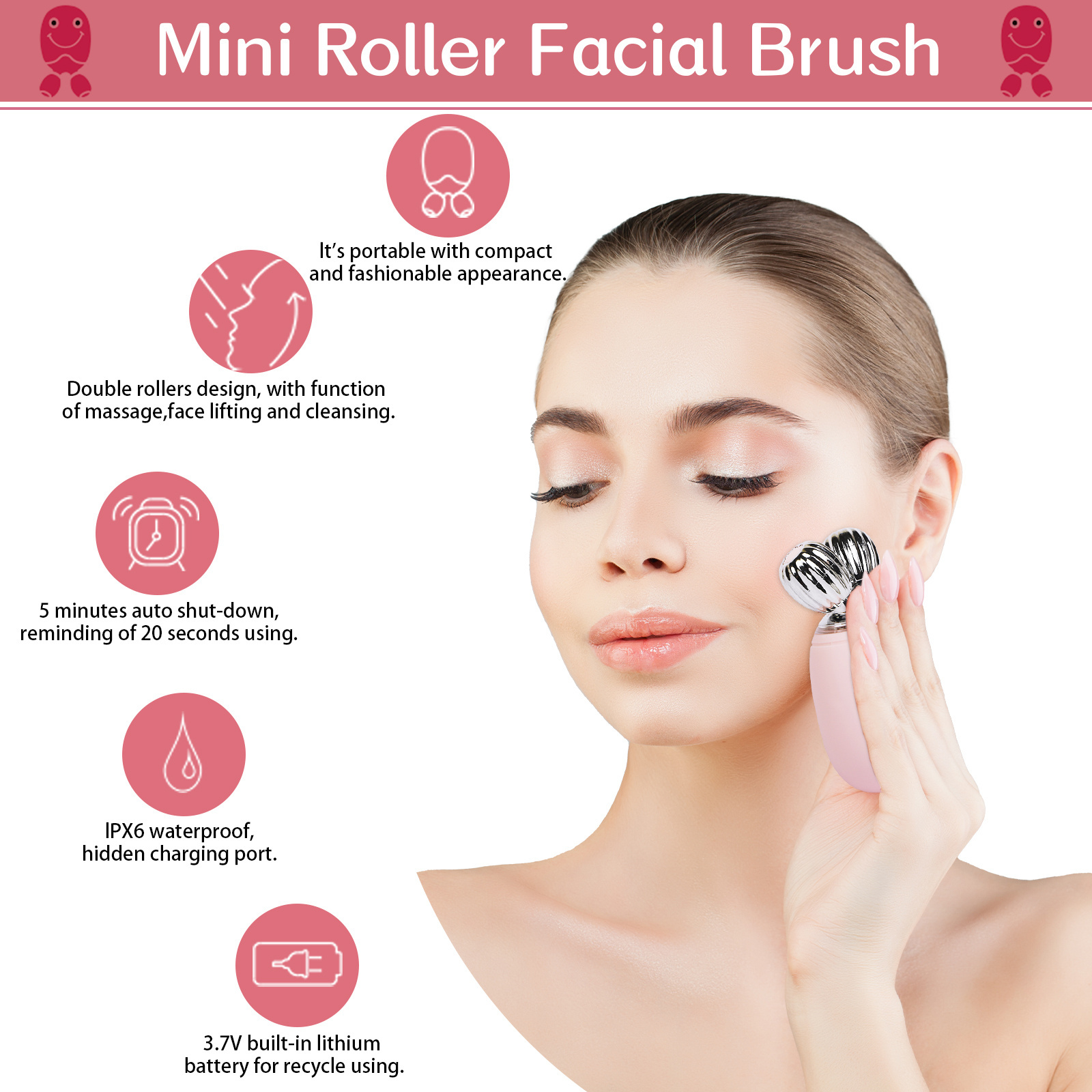 2 in 1 Face Roller Exfoliators Waterproof Vibration Silicone Facial Massager Cleansing Wash Brush Electric Face Cleaning Brush