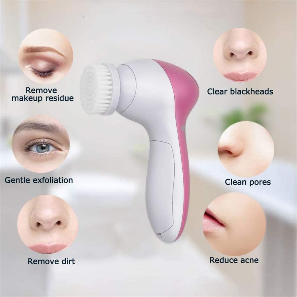 5 In 1 Face Exfoliating Electric Facial Cleaner Silicone Scrub Pore Cleaner Spin Sonic Facial Cleansing Brush