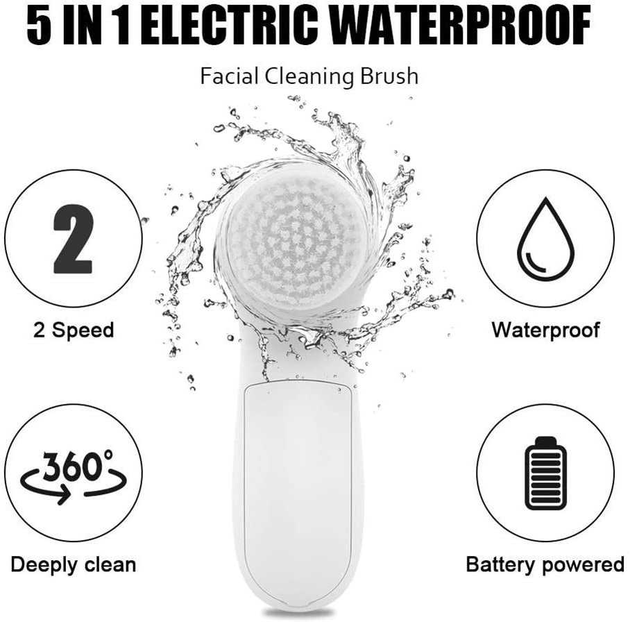 5 In 1 Face Exfoliating Electric Facial Cleaner Silicone Scrub Pore Cleaner Spin Sonic Facial Cleansing Brush