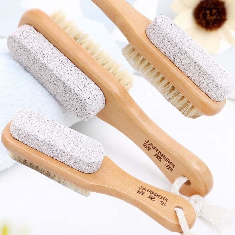 Wooden handle foot pumice stone brush with bristle cleaning brushfor Dry Skin Brushing Exfoliating