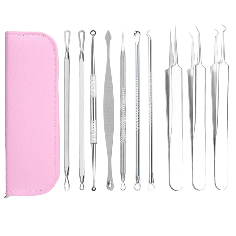 10pcs Comedone Pimple Extractor Tool Kit Whitehead Blackhead Acne Remover Set