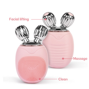 2 in 1 Face Roller Exfoliators Waterproof Vibration Silicone Facial Massager Cleansing Wash Brush Electric Face Cleaning Brush