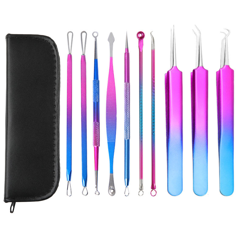 10pcs Comedone Pimple Extractor Tool Kit Whitehead Blackhead Acne Remover Set