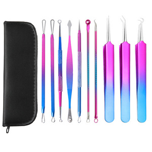 10pcs Comedone Pimple Extractor Tool Kit Whitehead Blackhead Acne Remover Set