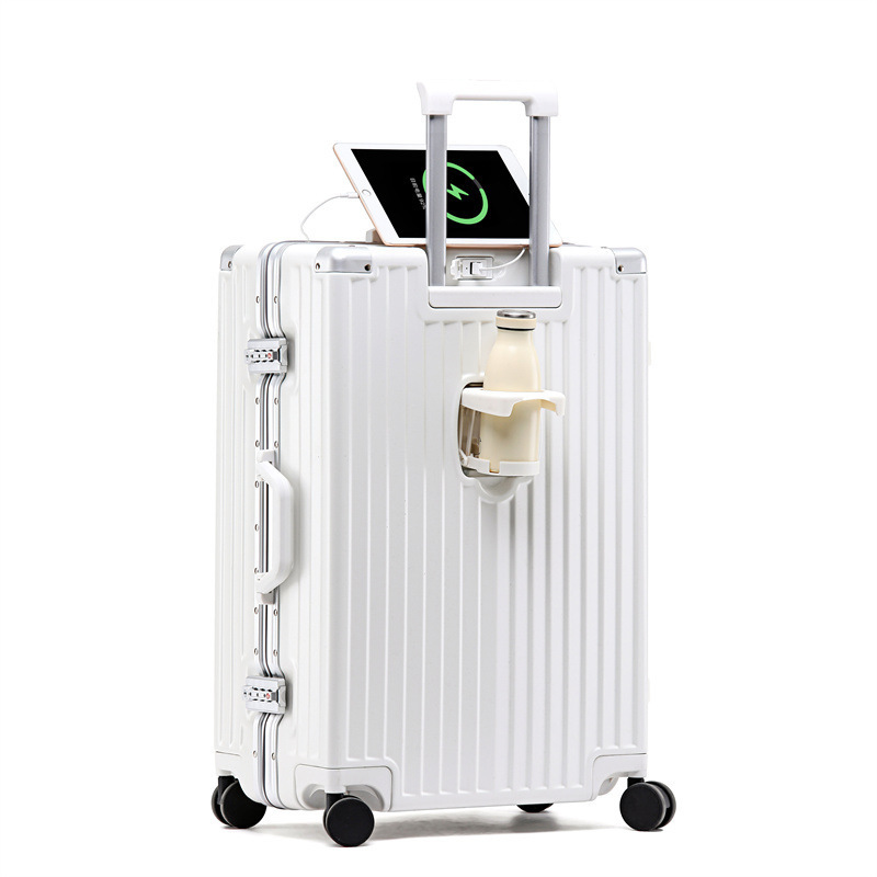 Multifunctional Light Quiet Universal Wheel Trolley Suitcase Luggage with Usb Charger And Cup Holder