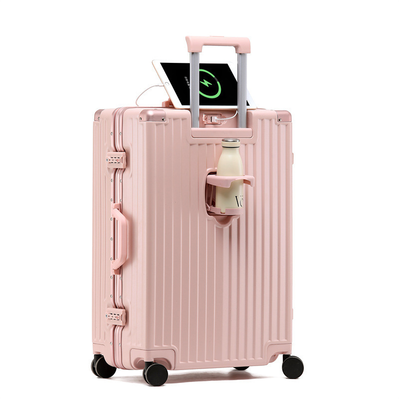 Multifunctional Light Quiet Universal Wheel Trolley Suitcase Luggage with Usb Charger And Cup Holder