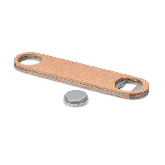 Factory Bamboo Covered Stainless Steel Speed Bottle Opener With Logo Printing