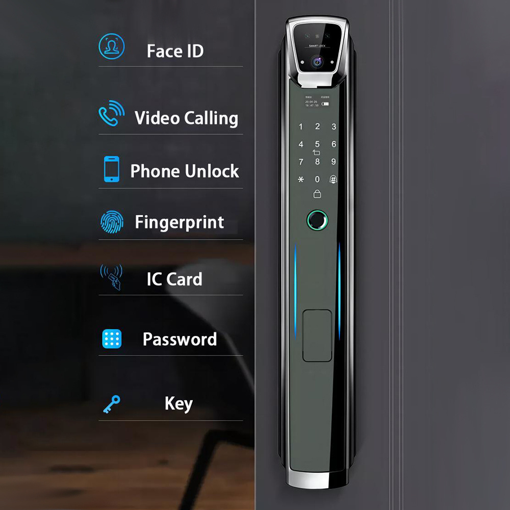 Face Recognition Smart Fingerprint Door Lock  With Camera Remote Control Tuya App Rfid Card Fully Automatic Security Door Lock