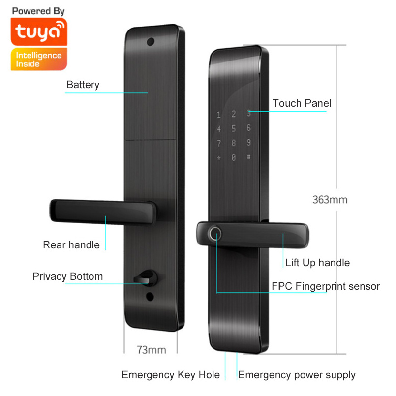 High Quality Tuya Zigbee Wifi App Smart Biometric Fingerprint Lock Remote Control Fingerprint Door Lock Gray Gold Color