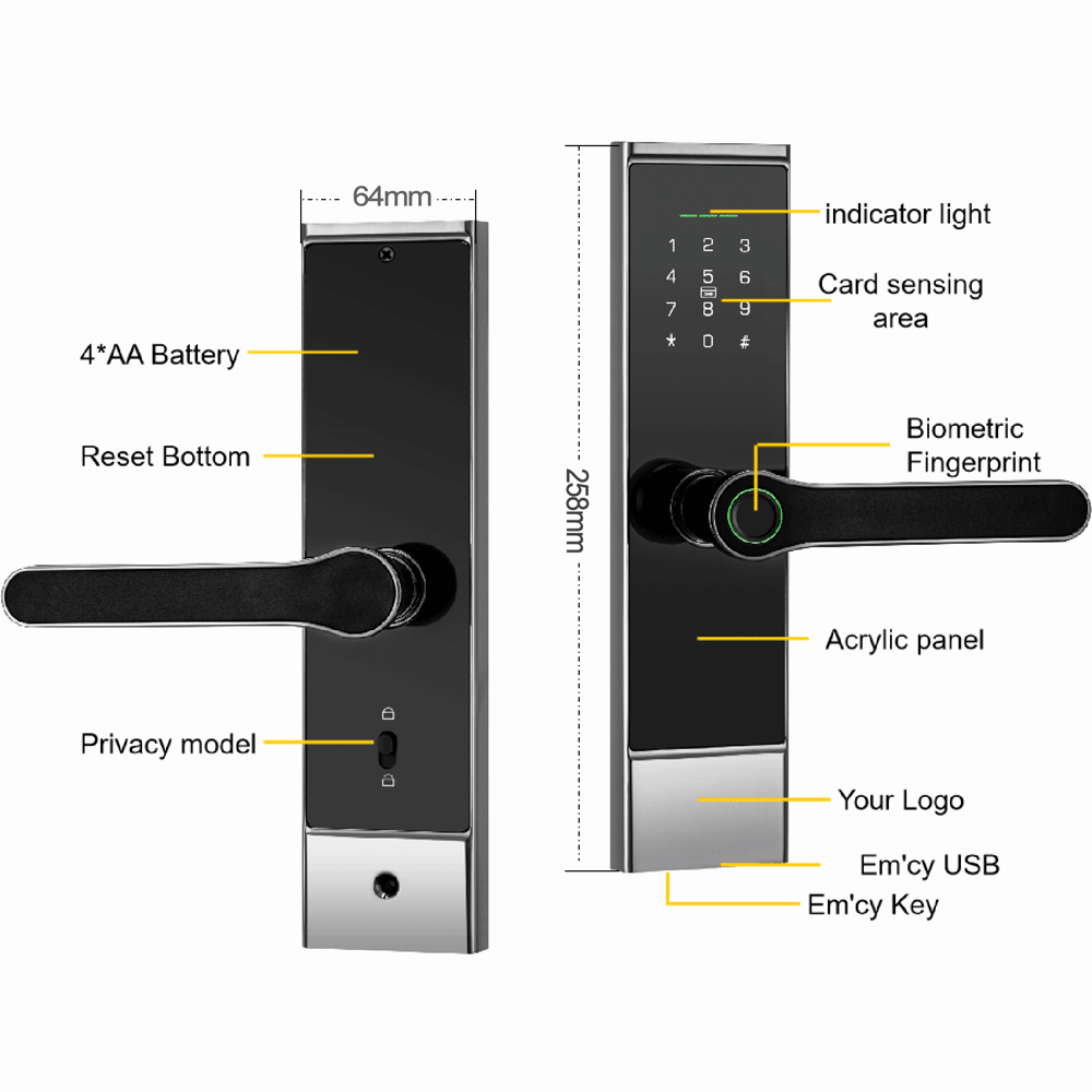 Smart Lock WIFI APP Aluminum Fingerprint Inside Digital Handle Door Lock for bedroom wooden door