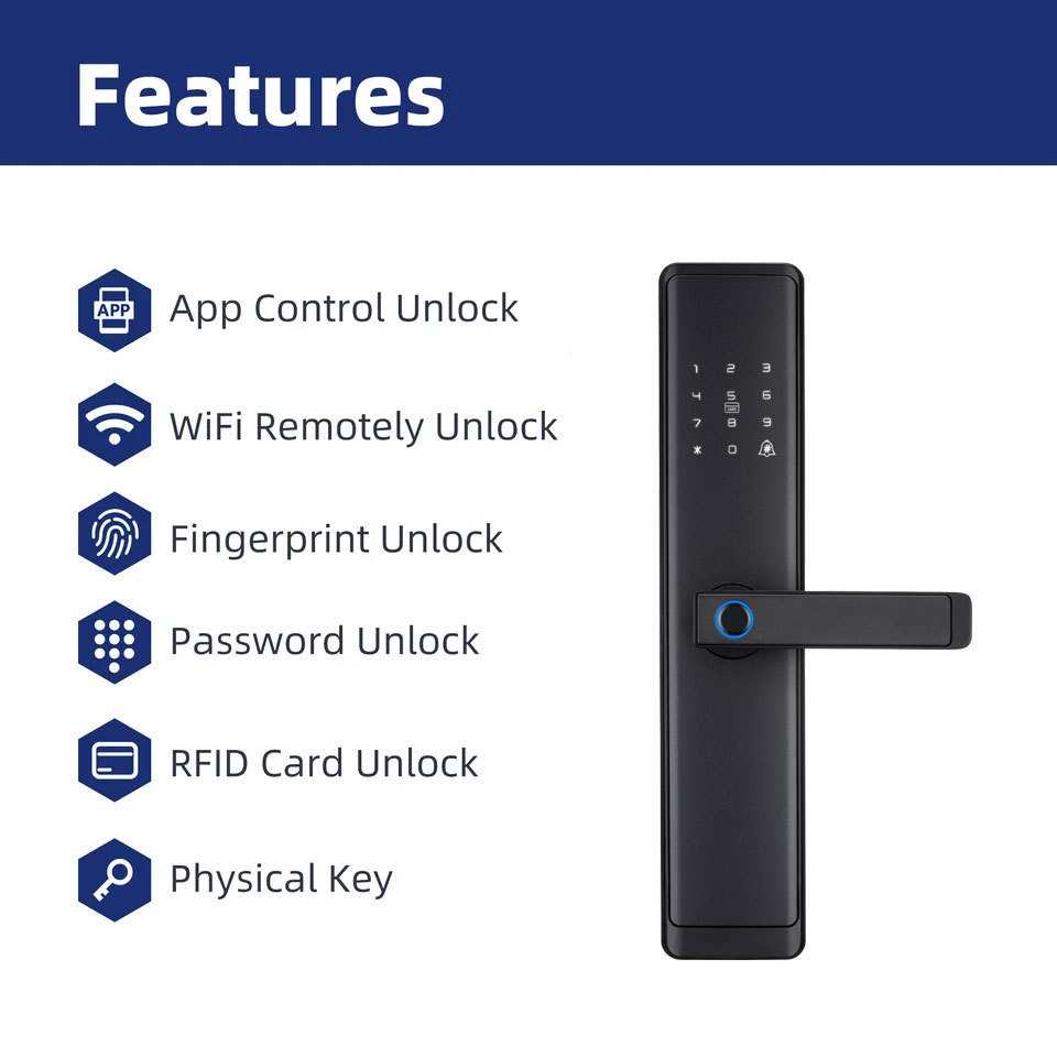 High-Value App Lock Fingerprint Card Password Emergency Key Access Zigbee Wifi Smart lock