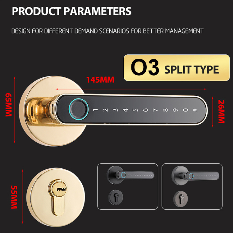 TOPTEQ O3 Digital Handle Keyless Smart Lever Door Lock Ttlock Tuya App Fingerprint Apartment Security Lock