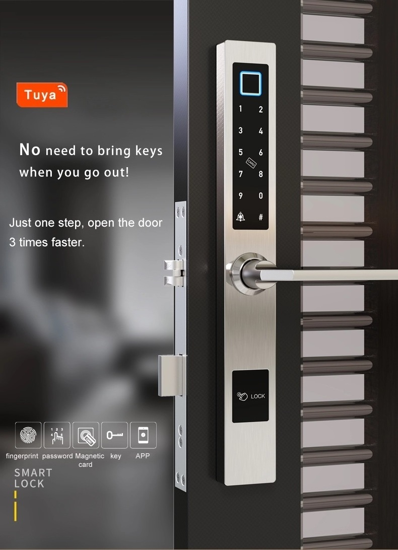 Waterproof Keyless  smart door lock  Tuya app  TTlock Sliding Swing Framed Glass Wooden Digital Smart Fingerprint Door Lock