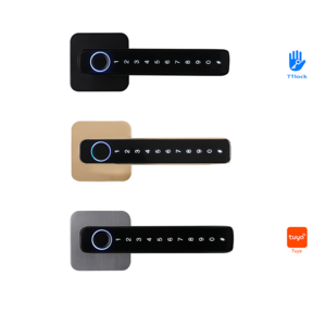 Aluminium Black Silver Bluetooth smart  lever door lock  Tuya app  TTlock Wooden Digital Smart Fingerprint Biometric door lock