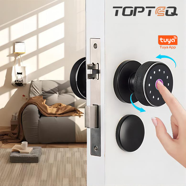 TOPTEQ BM520 Intelligent Knob Lock Tuya TTlock Fingerprint Smart Door Lock Single Latch Double Sided Knob Lock