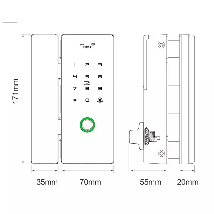 Topteq G200K Digital Glass Door Lock Tuya WIFI Sliding Glass Door Lock Office Iron Mesh Door Lock