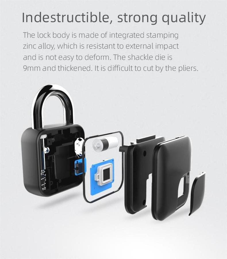 TOPTEQ L3+ Digital Biometric Fingerprint Padlock Tuya App Ble Smart Lock Padlock Keyless Zinc Alloy Square No Cylinder Padlock