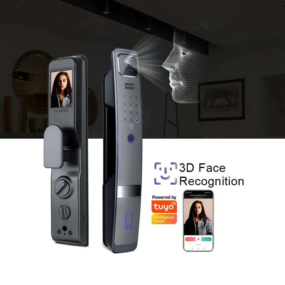 TOPTEQ Tuya Face Recognition Lock Wireless Door Lock  Security Mortise Door Locks Biometric Fingerprint Doorlock Camera