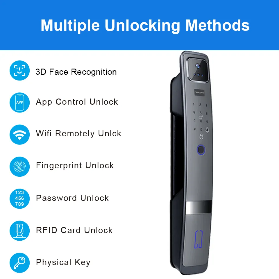 TOPTEQ Tuya Face Recognition Lock Wireless Door Lock  Security Mortise Door Locks Biometric Fingerprint Doorlock Camera