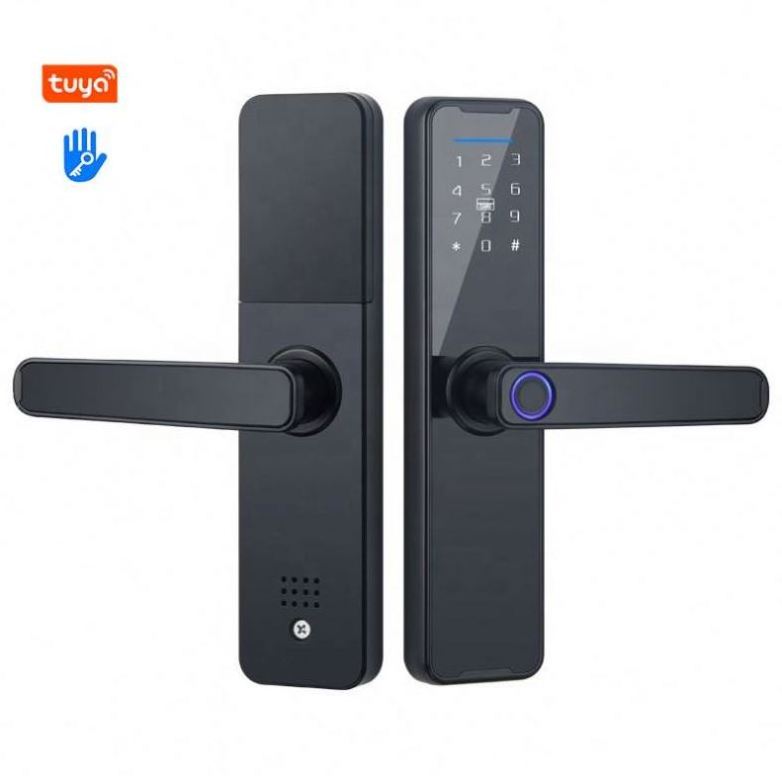 Smart Fingerprint Handle Door Lock  With Tuya Ttlock App Remote Control Smart Life For Hotel Home Electronic Digital Lock