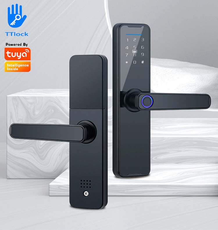 Smart Fingerprint Handle Door Lock  With Tuya Ttlock App Remote Control Smart Life For Hotel Home Electronic Digital Lock