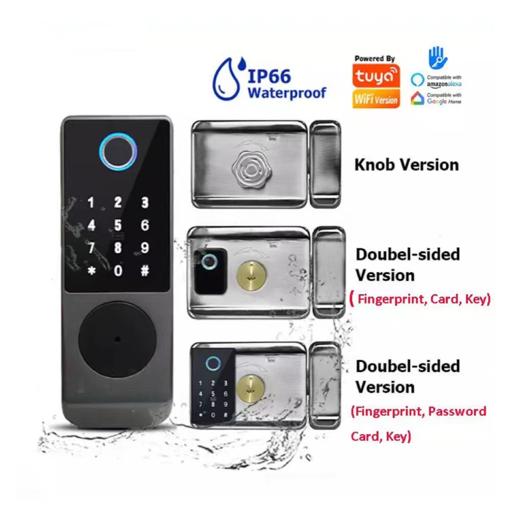 Waterproof Smart Door Lock  Double Side Biometric Fingerprint With Tuya Ttlock Remote Control  Outdoor Smart Rim Lock