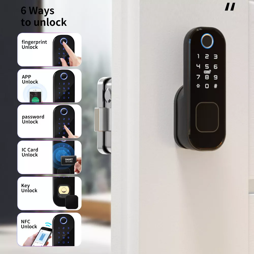 Topteq Intelligent Waterproof Double Side Fingerprint Tuya Ttlock Smart Rim Lock For Exterior Door