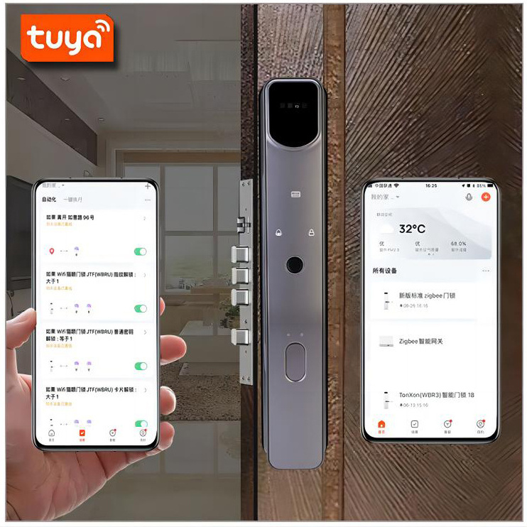 Topteq Automatic 3D Face Recognition Tuya Zigbee Wifi Waterproof Smart Door Lock With Camera