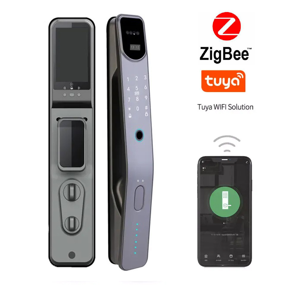 Topteq Automatic 3D Face Recognition Tuya Zigbee Wifi Waterproof Smart Door Lock With Camera