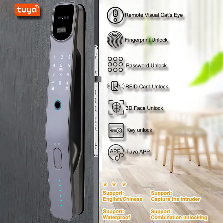 Topteq Automatic 3D Face Recognition Tuya Zigbee Wifi Waterproof Smart Door Lock With Camera