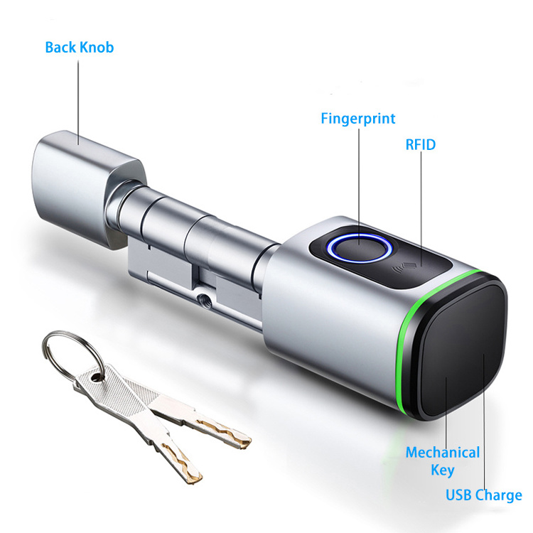 TOPTEQ S1K Euro Cylinder Lock Tuya TTLock Smart Biometric Fingerprint Door Lock Cylinder Knob Door Lock