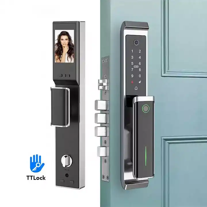 Topteq Thin Panel Built-in Camera Ttlock App Doorbell Smart Door Lock For Home Apartment