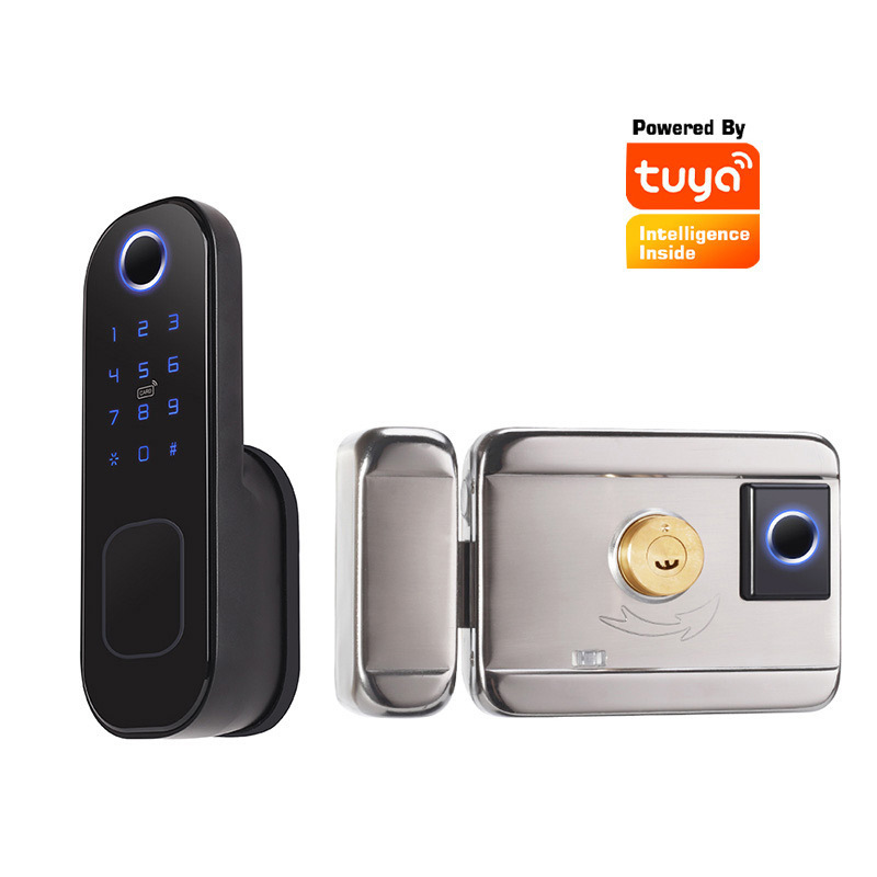 Waterproof Smart Door Lock Biometric Fingerprint With Tuya Ttlock Remote Control  Outdoor Smart Rim Lock