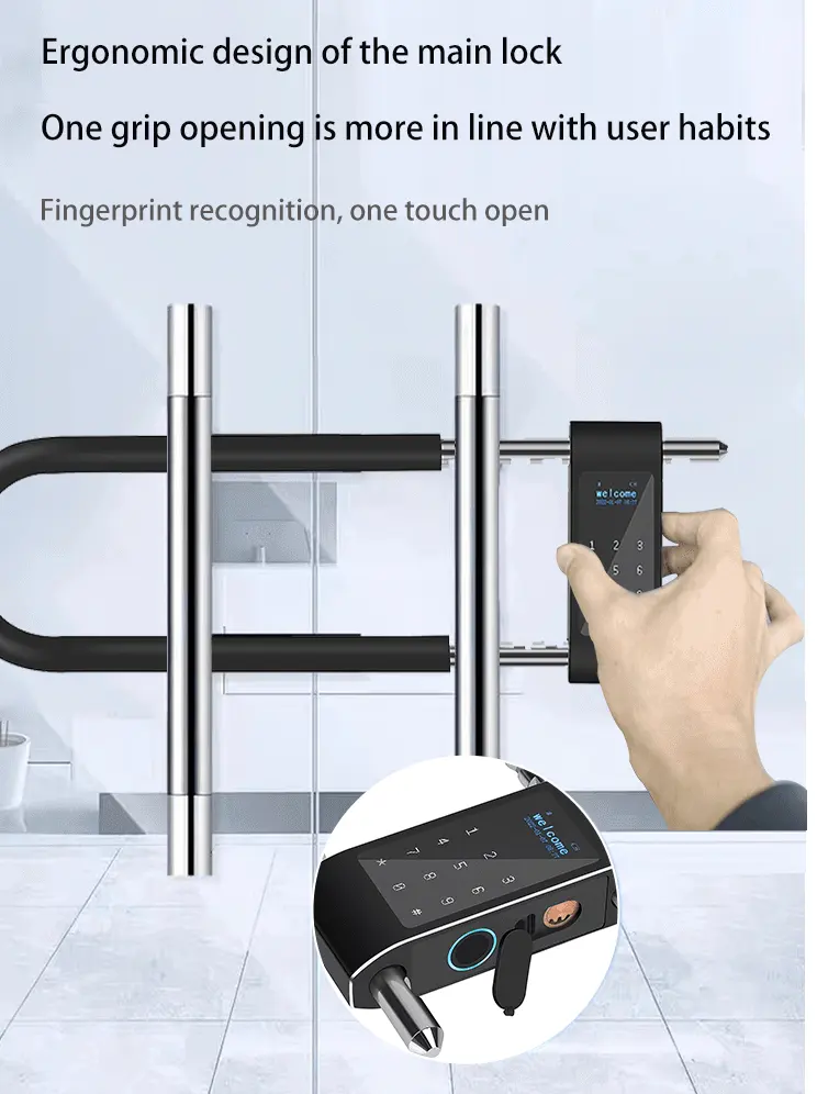 Topteq Anti-theft Fingerprint Code Tuya App Smart U-shaped Glass Door Lock Office Bicycles Motorcycles Locks