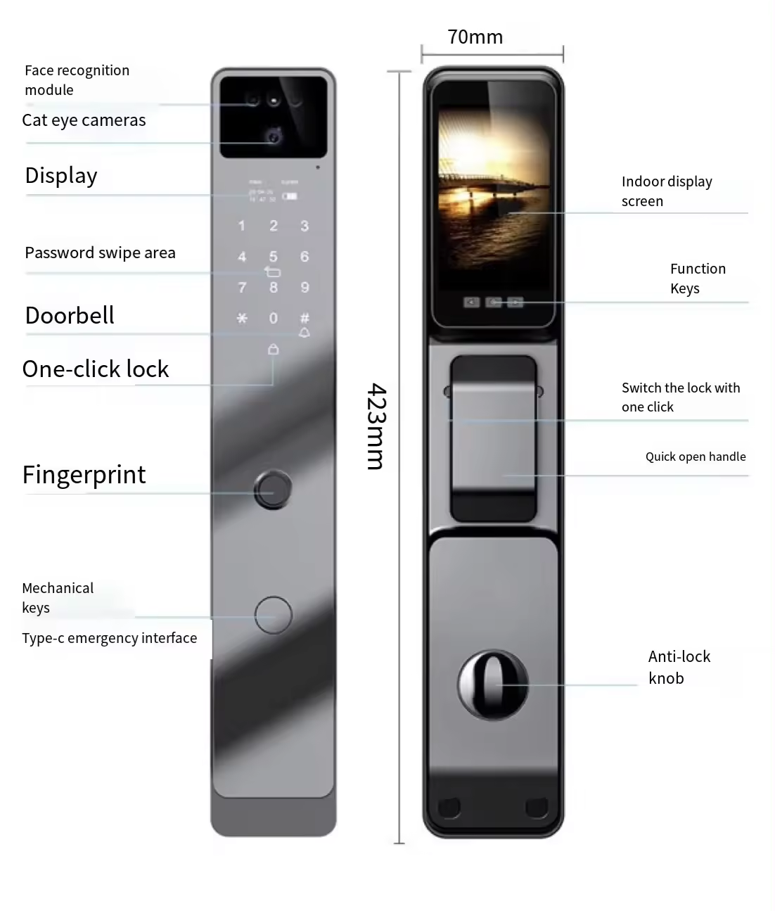 TOPTEQ X11 Tuya Facial Recognition Door Lock Smart Door Lock Wifi With 3d Face Recognition Smart Lock Door With Camera