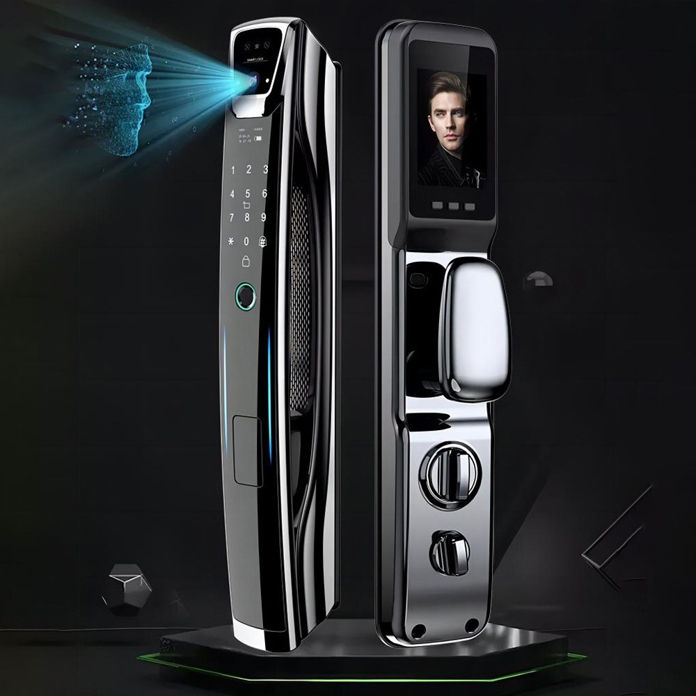 Face Recognition Smart Fingerprint Door Lock  With Camera Remote Control Tuya App Rfid Card Fully Automatic Security Door Lock