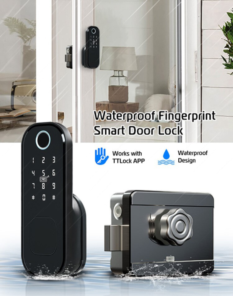 Topteq D3 New Released Ttlock Tuya App Biometric Fingerprint Security Digital Double Sided Smart Rim Gate Door Lock