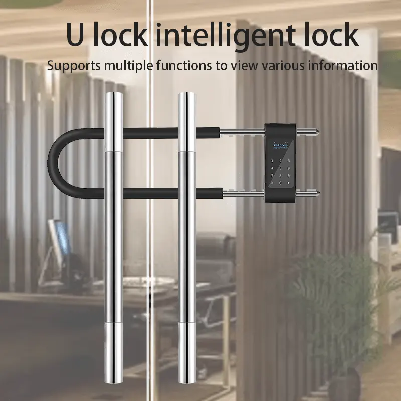 Topteq Anti-theft Fingerprint Code Tuya App Smart U-shaped Glass Door Lock Office Bicycles Motorcycles Locks