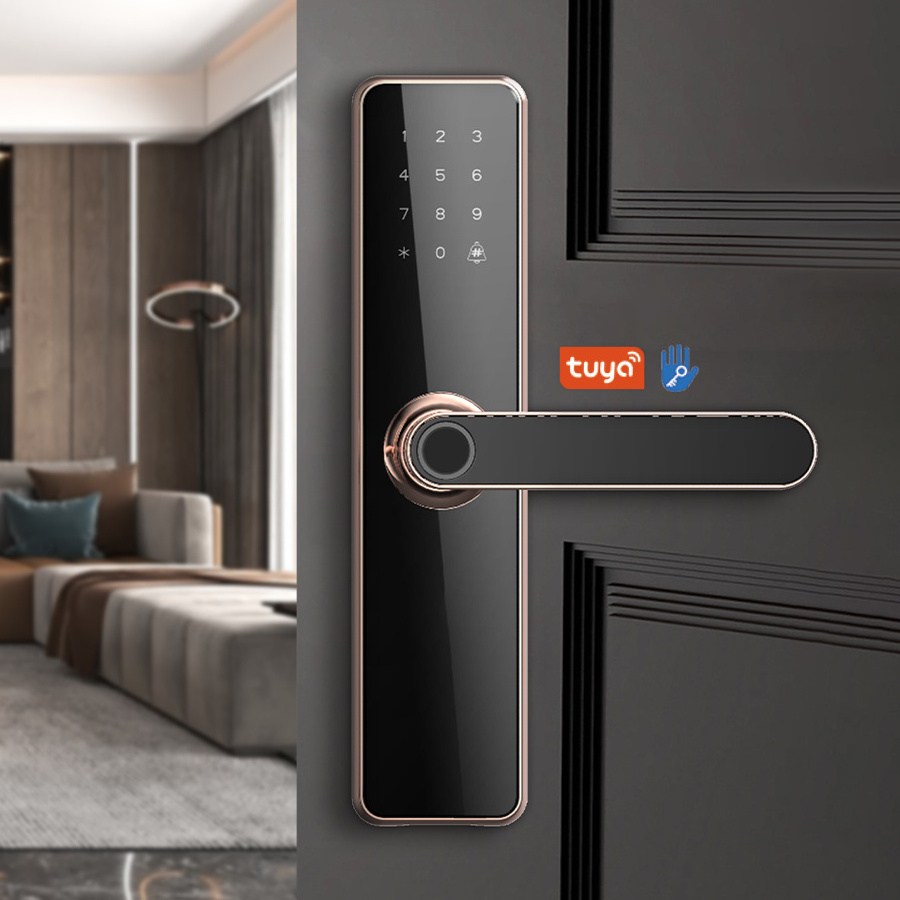 Wholesale Price Tuya Smart Biometric Fingerprint Scanner Digital Safe Keyless Entry System Door Handles Lock For Home