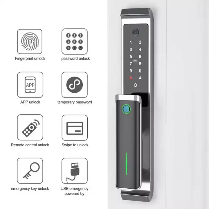 Topteq Thin Panel Built-in Camera Ttlock App Doorbell Smart Door Lock For Home Apartment