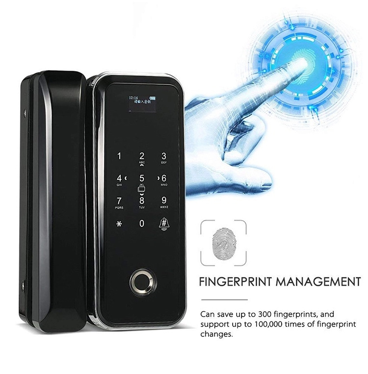 Smart Glass Door Lock No Drill Frameless Glass Electric Door Lock Fingerprint App Card key Glass Lock For Sliding Door