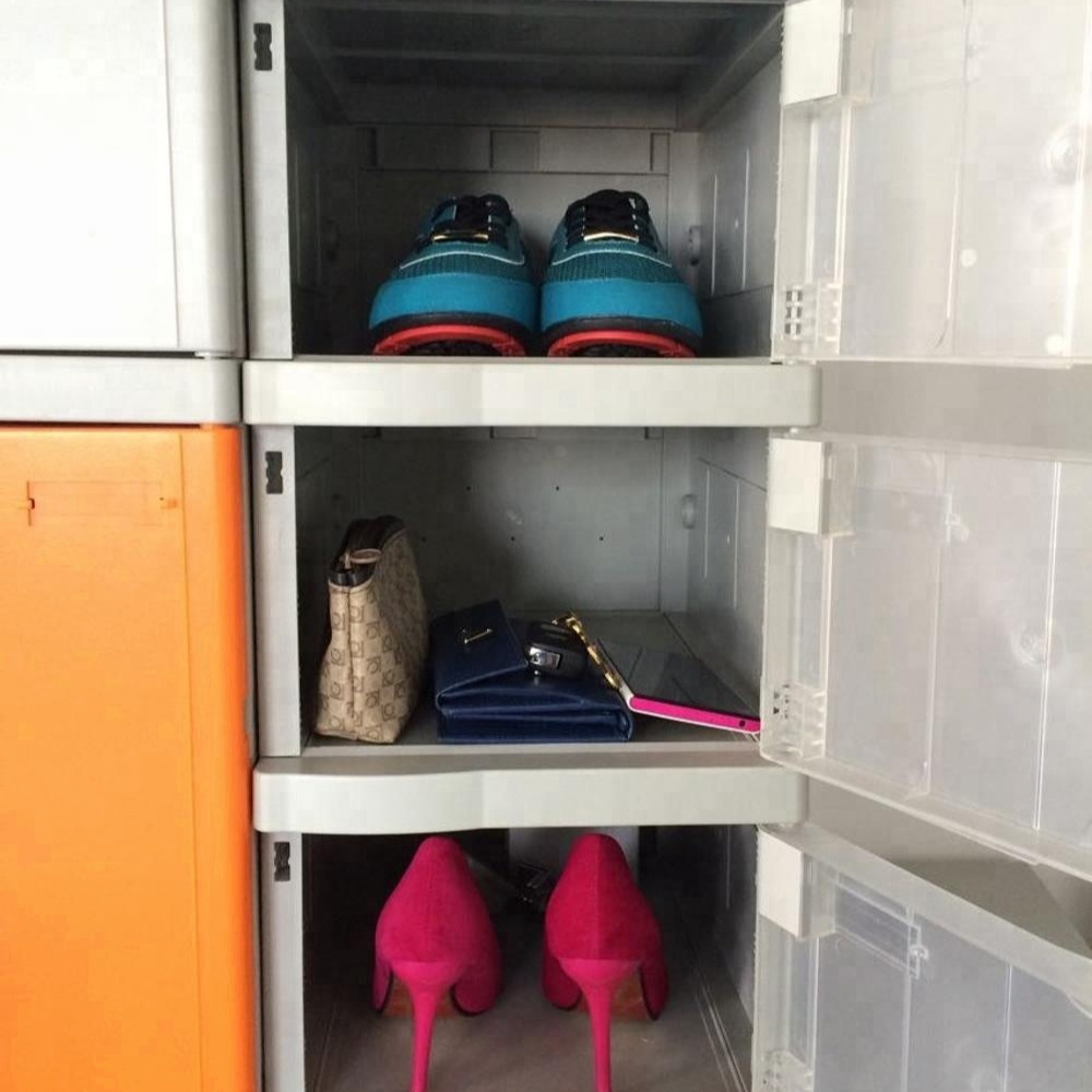 small mini outdoor waterproof plastic shoe storage lockable cubby cabinet passport lockers 3 tiers 6 doors